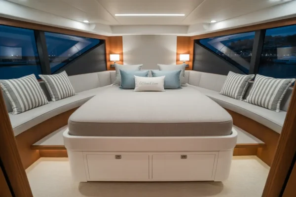 Elegantes Schlafzimmer auf einer Yacht - JG Boots- und Yachtpolster