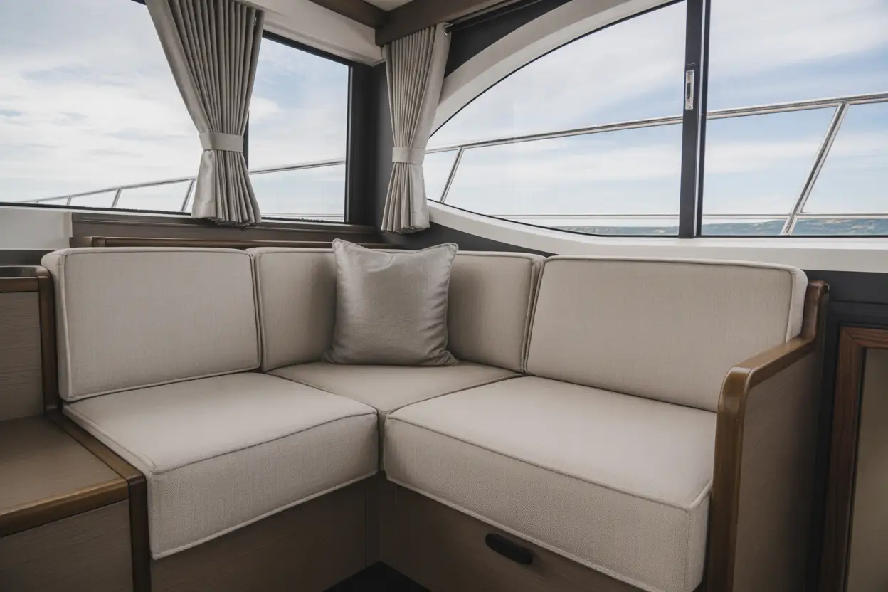 Elegante Yacht-Lounge mit Kissen von JG Boots- und Yachtpolster