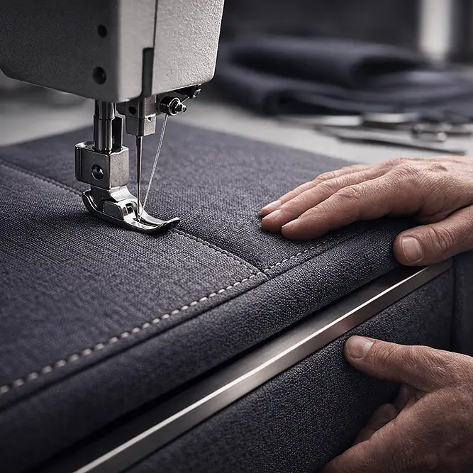 Nähmaschine mit Handarbeit an Polstern